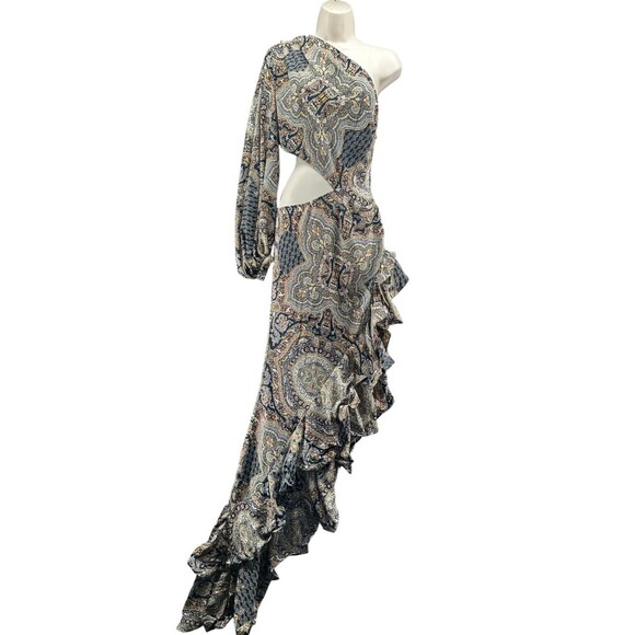 Bronx & Banco Sara Dress Size M Paisley Print One Shoulder Cutout Ruffle Hi Low - Picture 5 of 16